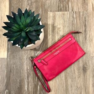 Hot Pink Leather Coach Wallet / Clutch (w/ strap)